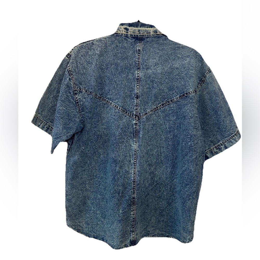 VTG 80’s Short Sleeve Acid Wash Denim Beaded & Embellished Button Up Shirt M - Picture 6 of 11